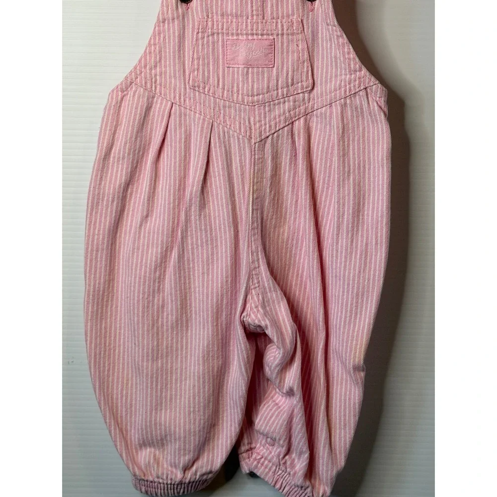VTG OshKosh B'gosh Overalls Pink Hickory Stripe Cotton Romper 3/6M‎ Baby Girls